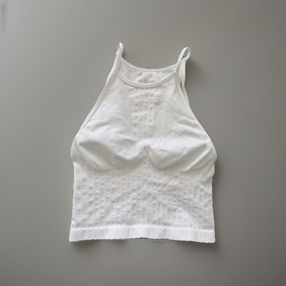 Prozis Women's Ribbed Cropped Tank Top Pure White Medium Built-In Bra Activewear